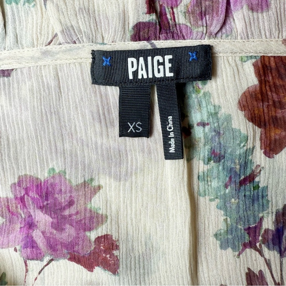 Paige Women’s Genie Floral Ruffle Sleeve Silk Sheer Blouse Top Size X-Small - Picture 11 of 14